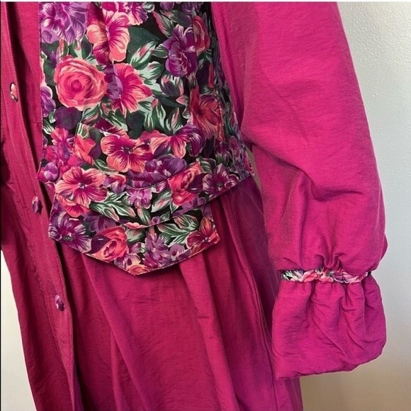 Vintage 80s Rothschild Coat Girls 14 Women’s S/M Pink Floral Long Puffer Jacket - Picture 6 of 9